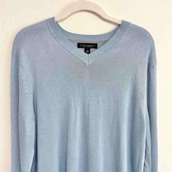 VTG Banana Republic Mens Silk Cashmere Blend Sweater M Blue V-Neck Preppy - Picture 7 of 12